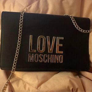 Love Moschino Black Crossbody with Gold Logo and Chain